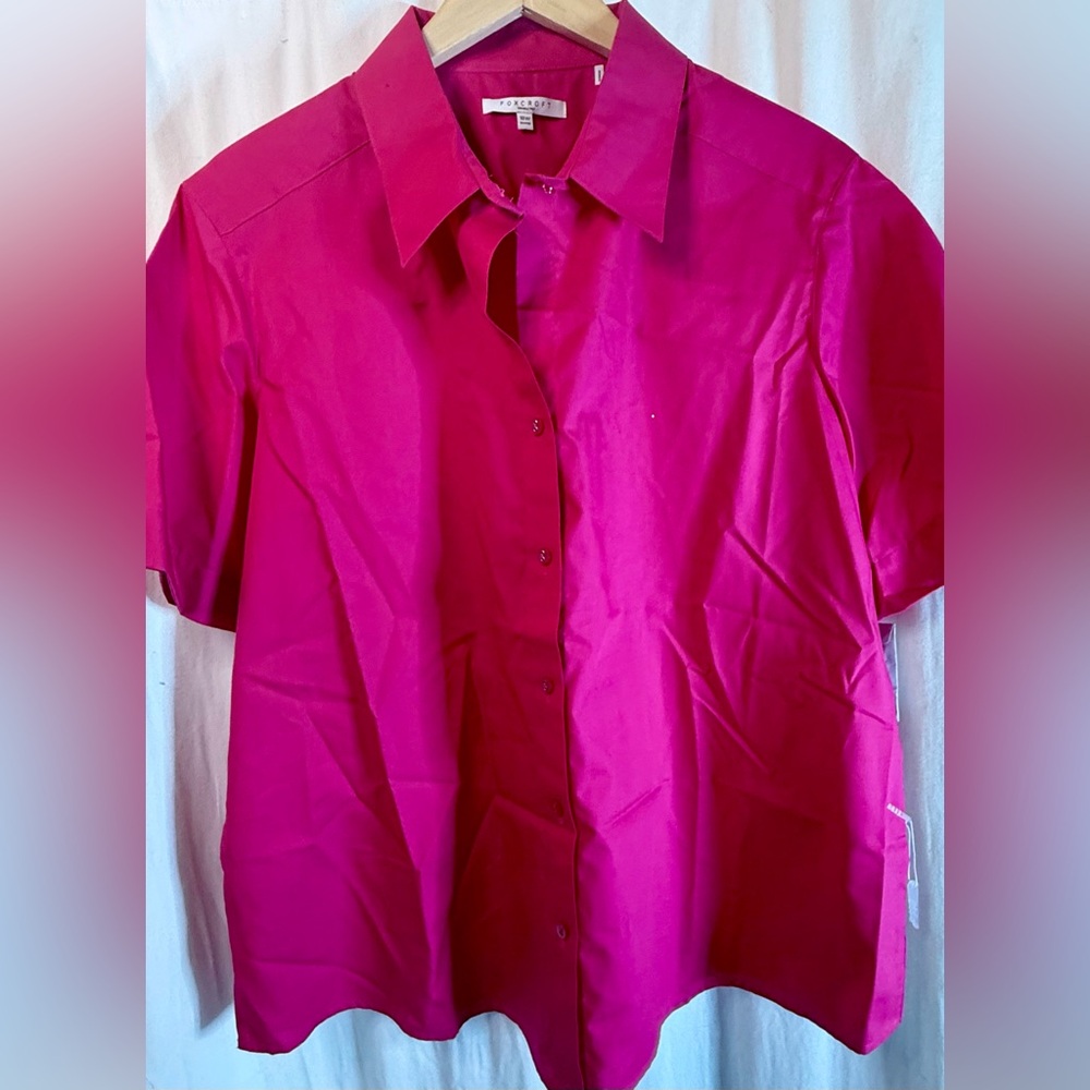 Foxcroft Short Sleeve No Iron Button-Down Shirt - Hot Pink